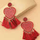 Racing Red Heart Shape Tasseled Dangle Earrings