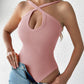 Plain Knit Sleeveless Halter Bodysuit