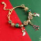 Green Christmas Pendant Adjustable Plated Beaded Bracelet