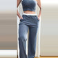 Contrast Binding Bandeau Ribbed Top & Pocket Design Pants Set