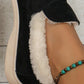 Black Suede Furry Lined Slip on Flat Shoes