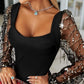 Long Sleeve Sequin Tassel Design Mesh Patch Party Bodycon Dress