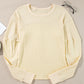 Beige Thermal Knit Patchwork Exposed Seam Long Sleeve Top