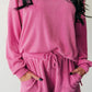 Strawberry Pink Corded Textured Long Sleeve Top and Shorts Set