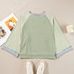 Meadow Mist Green Waffle Knit Wide Bracelet Sleeve Patchwork Raglan Top