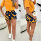 O neck Top & Pocket Design Drawstring Shorts Set