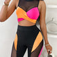 Colorblock Contrast Mesh Crop Top & High Waist Pants Set