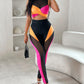 Colorblock Contrast Mesh Crop Top & High Waist Pants Set