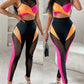 Colorblock Contrast Mesh Crop Top & High Waist Pants Set