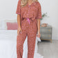 Brown Leopard Print Short Sleeve Shirt and Pants Pajamas Set