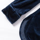 Navy Blue Frilled Neck Buttoned Front Velvet Top