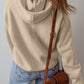 Beige Solid Color Drawstring Hooded Drop Shoulder Pullover Sweater