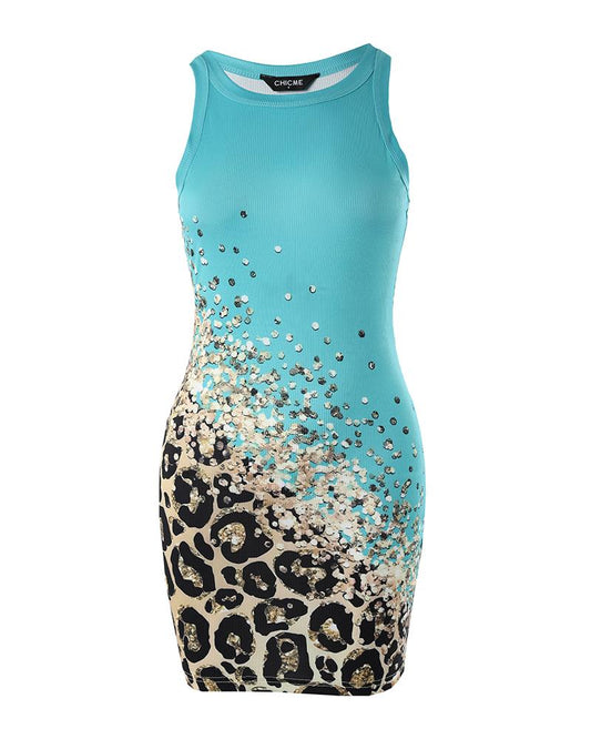 Leopard Print Sleeveless Bodycon Dress