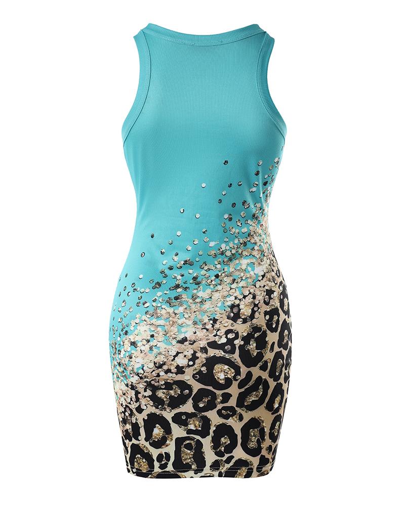 Leopard Print Sleeveless Bodycon Dress