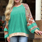 Sky Blue Plus Size Plaid Floral Patchwork Raglan Sleeve Sweatshirt