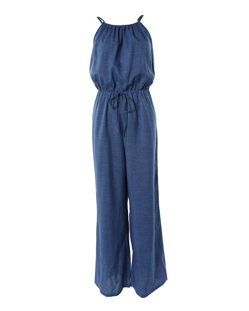 Spaghetti Strap Drawstring Casual Jumpsuit