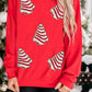 Red Playful Christmas Tree Patched Dropped Shoulder Sweatshirt