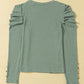 Green Buttoned Puff Long Sleeve Sheath Top