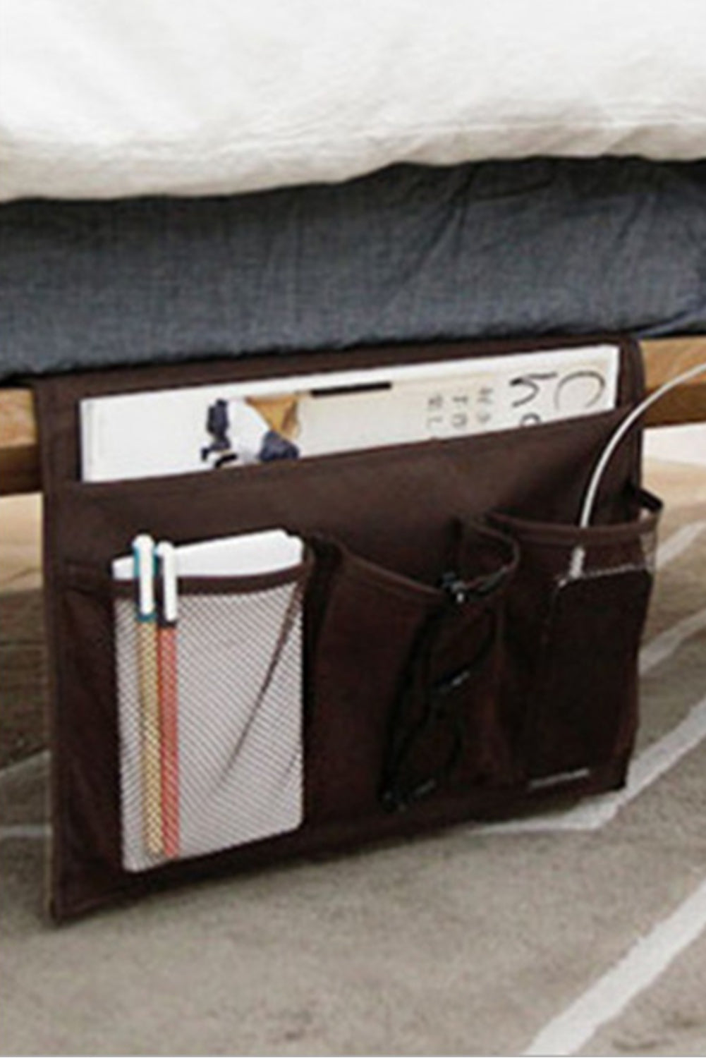 Coffee Canvas Bedside Storage Hanging Bag