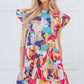 Pink Abstract Printed Ruffled Flutter Sleeve Tiered Mini Dress