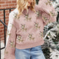 Light Pink Christmas Reindeer Pattern Drop Shoulder Sweater