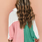 Pink Colorblock Ribbed Collared Oversized Sweatshirt