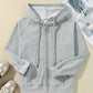 Light Grey Solid Color Fleece Lined Zip up Hoodie