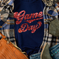 Blue Glittering Game Day Graphic Cuffed Sleeve Crew Neck T Shirt