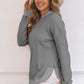 Gray Crew Neck Ribbed Trim Waffle Knit Top