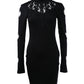 Beaded Hollow Heart Lace Patch Bodycon Dress