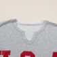 Light Grey USA Lettering Patch Notched Neck Loose Tee