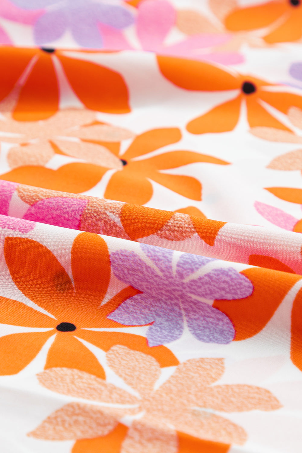 Orange Ruffled Sleeve Smocked Floral Top