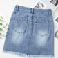 Beau Blue Shimmer Heart Pattern Distressed Denim Mini Skirt