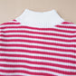 Pink Stripe Zip up Collar Drop Shoulder Sweater