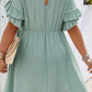 Grass Green Ruffle Trim Short Sleeve Plus Size Flared Mini Dress