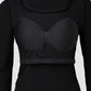 U Neck Built in Bra Long Sleeve Ribbed Top