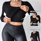 U Neck Built in Bra Long Sleeve Ribbed Top