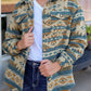 Blue Western Aztec Print Button Flap Pocket Shacket