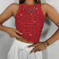 Allover Sequin O neck Sleeveless Tank Tops Slim Fitted Shirt