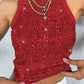 Allover Sequin O neck Sleeveless Tank Tops Slim Fitted Shirt