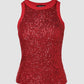 Allover Sequin O neck Sleeveless Tank Tops Slim Fitted Shirt