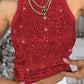 Allover Sequin O neck Sleeveless Tank Tops Slim Fitted Shirt