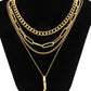 Gold Multi Layered Bar Pendant Plated Chain Necklace