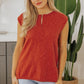 Orange Solid Color Split V Neck Short Sleeve Sweater