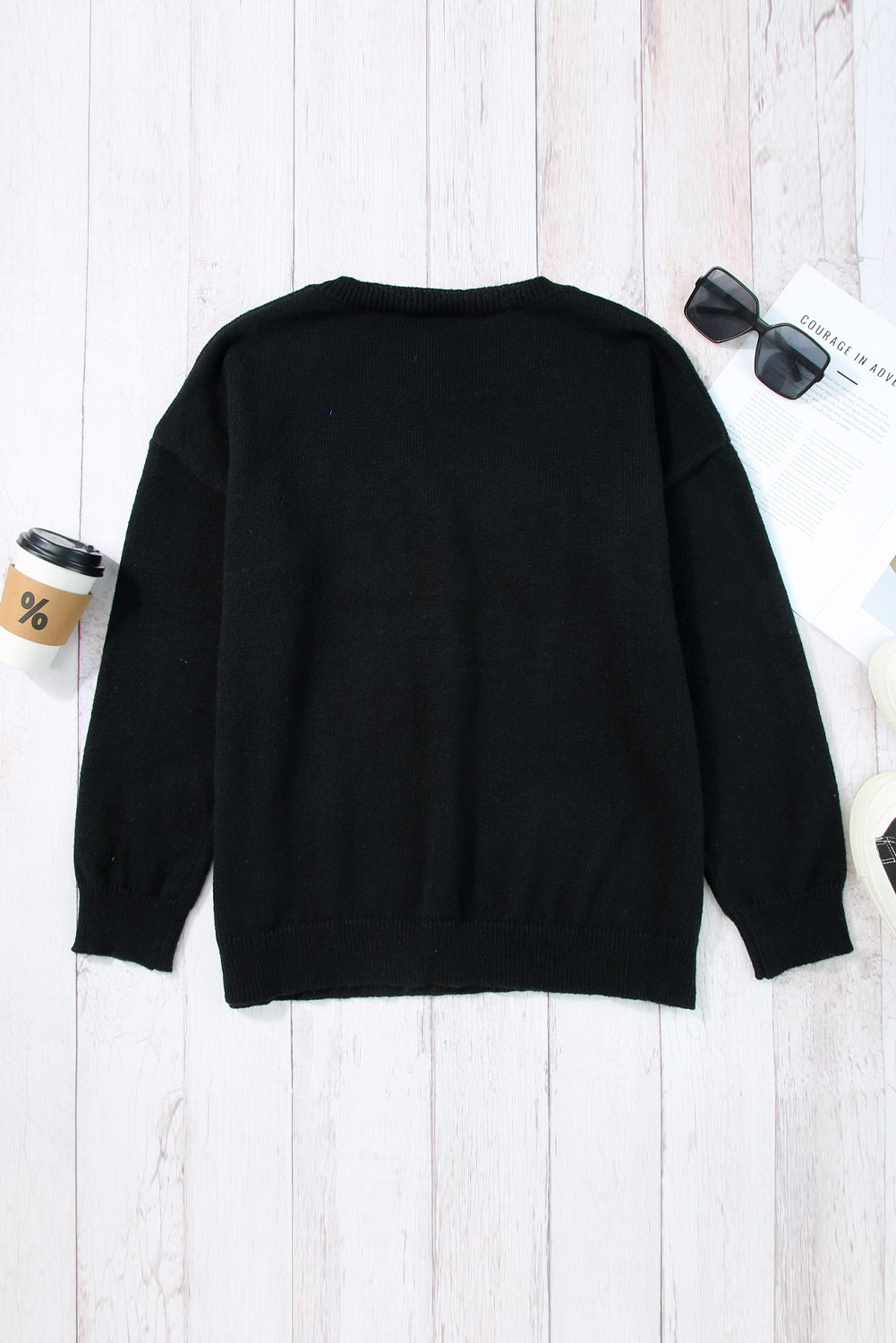 Black Holly Jolly Round Neck Casual Sweater