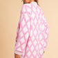 Pink Rhombus Pattern Knit Open Front Pocketed Cardigans