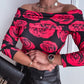 Floral Print Off Shoulder Long Sleeve Shirt Casual Slim Fit Blouse Top