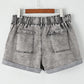 Gray Zipped Light Wash Cuffed Edge Denim Shorts