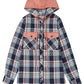 Pink Contrast Hooded Drawstring Plaid Shacket