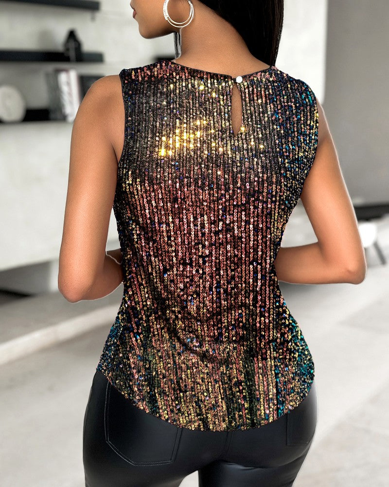 Allover Sequin Round Neck Tank Top